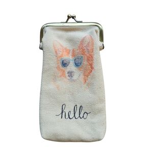 Anthropologie Corgi Sunglasses Canvas Kiss Lock Bag Purse